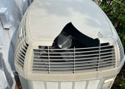 Damage to outside AC unit was witnessed during our Shield Home Watch Service Call