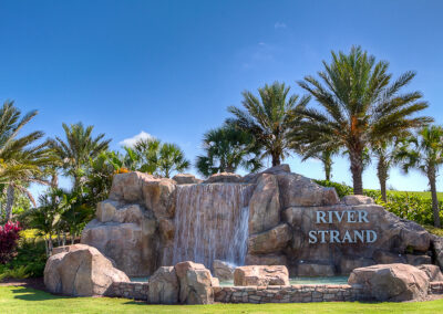 River Strand Golf & Country Club grand waterfall entrance observed by our Home Watch team when providing services to the neighborhood.