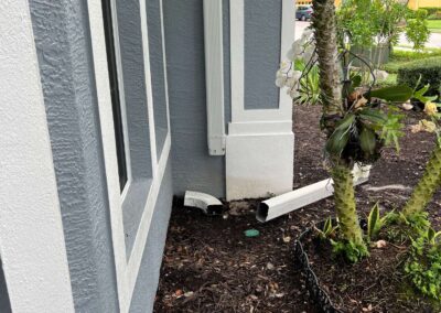 Damaged Downspout during Heavy Rains was identified during our Shield Home Watch Service Call
