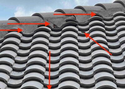 Summer storms can cause roof tile damage and cracking was identified during a Home Watch Service Call in the Arbor Grande in Lakewood Ranch Florida.