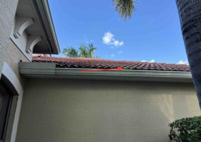 Grass & plant growth coming from dirt and debris in the gutter was identified during a Home Watch Service Call in Greenbrook Village in Lakewood Ranch Florida.