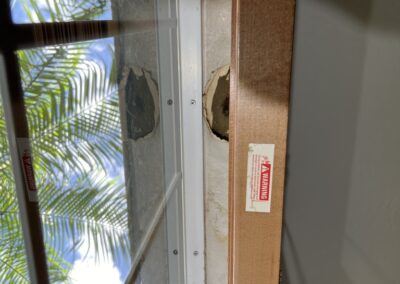 Window damage from water entering house was identified in this The River Club home was identified during our Shield Home Watch Service Call